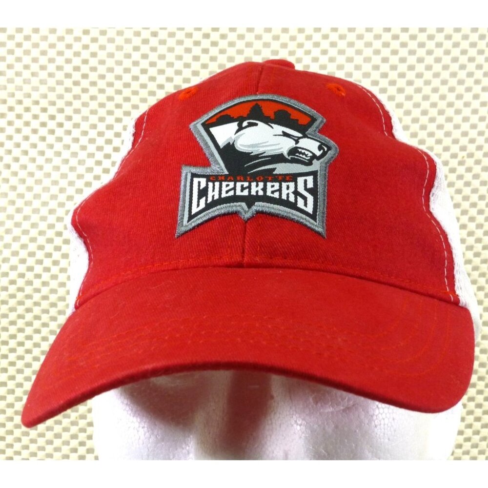 Charlotte Checkers Hockey Red &‎ White Mesh Snapback Trucker Hat By AMG